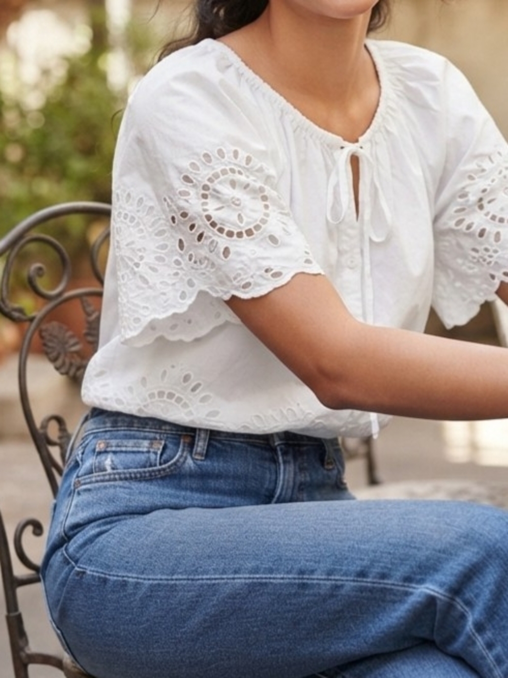 a new day White Eyelet Tie-Neck Flutter Sleeve Top From TARGET